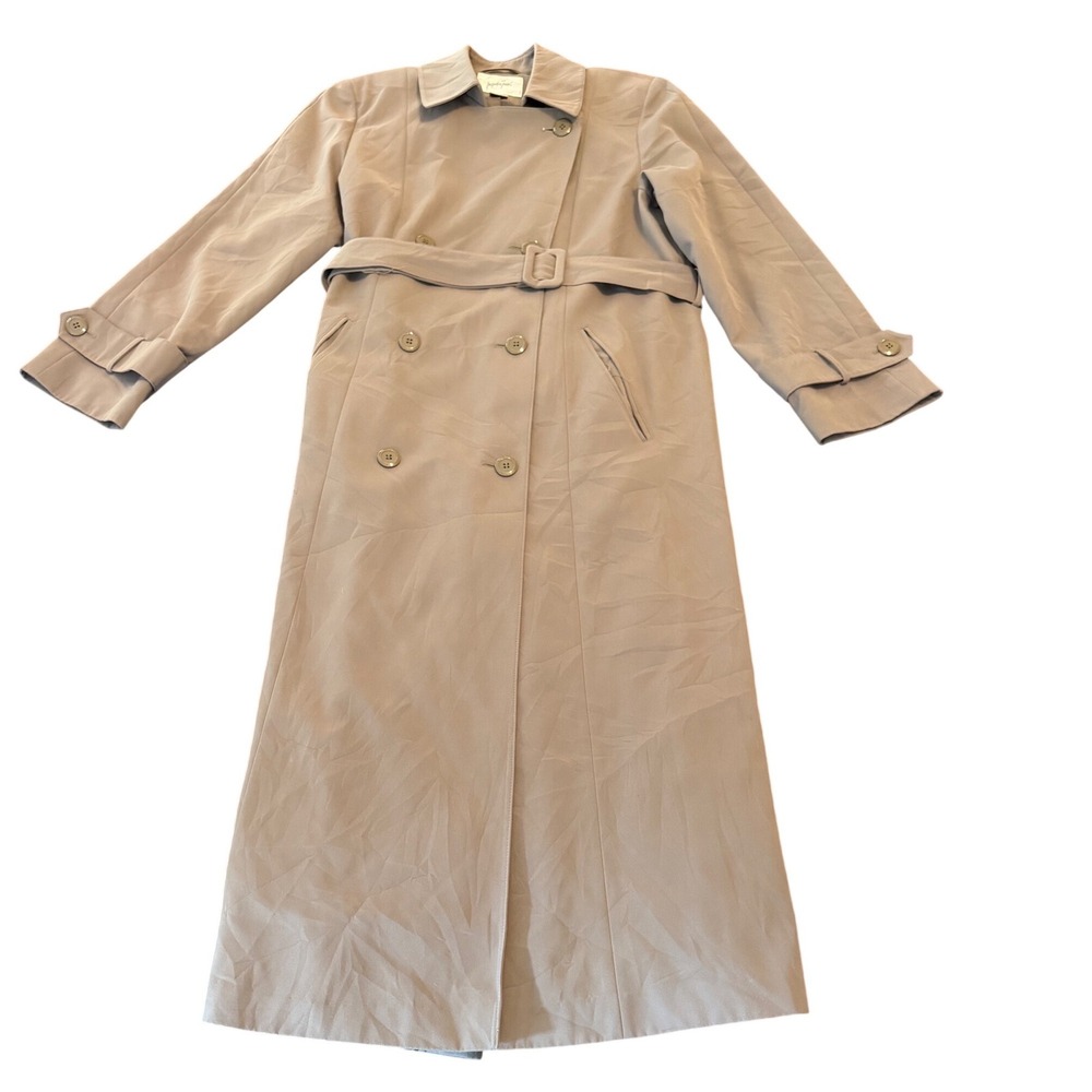 Jaclyn Smith Womens Tan Double Breasted Belted Trench Coat Long Jacket Size XL